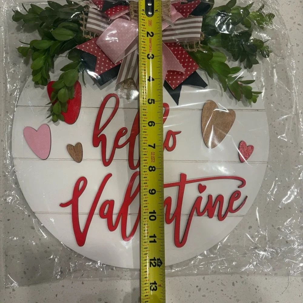 Hello Valentine Round Wall Sign - Pink, Red & White